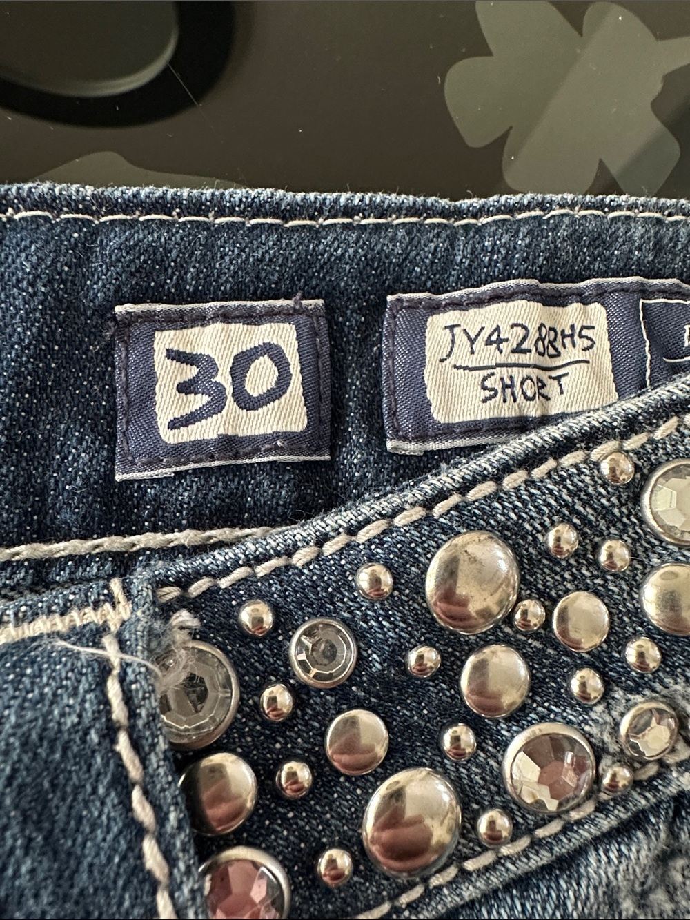 Miss Me Blue Denim Studded Low-Rise Shorts - Picture 2 of 3